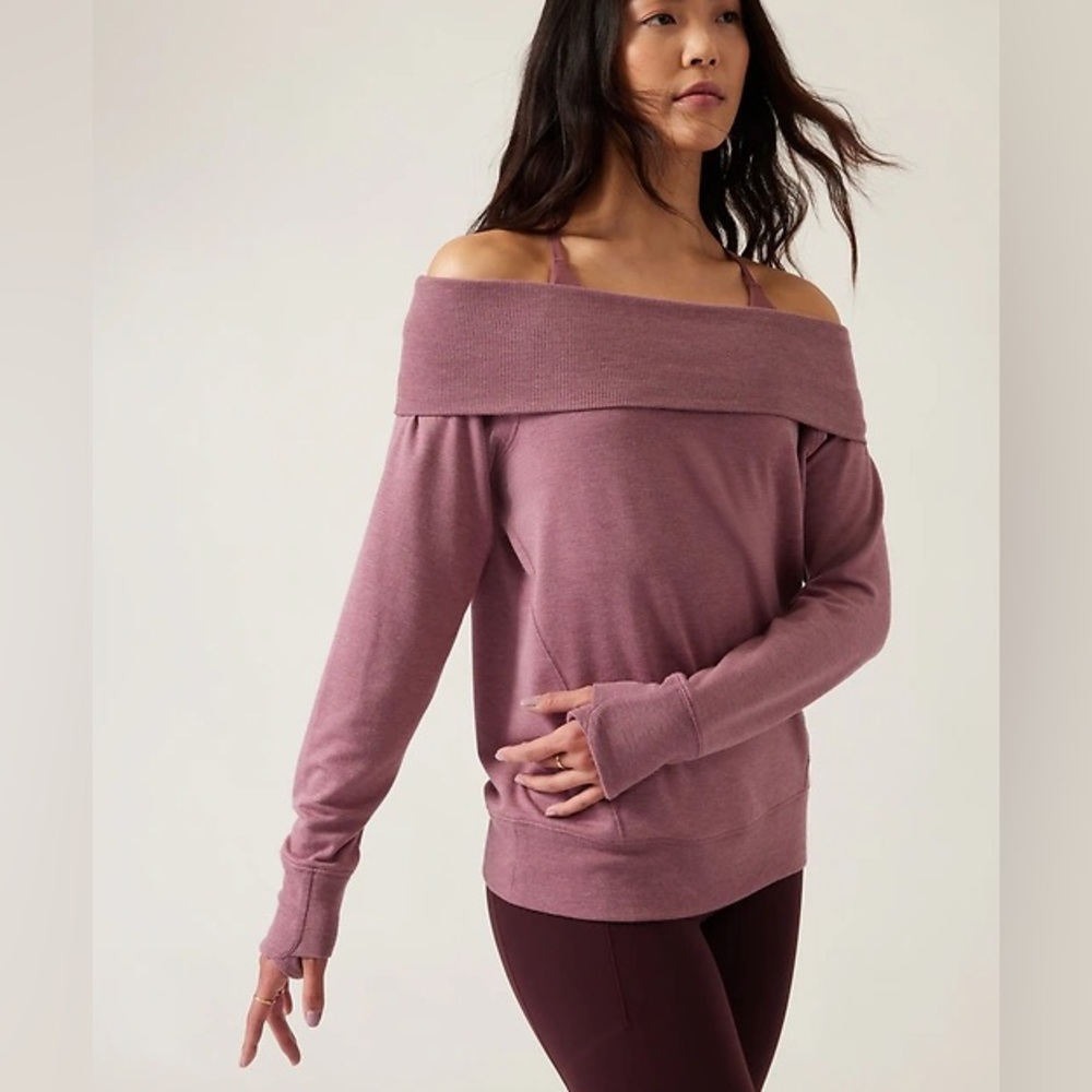 Athleta Studio Barre Sweatshirt Off Shoulder Petite Sz Small EUC